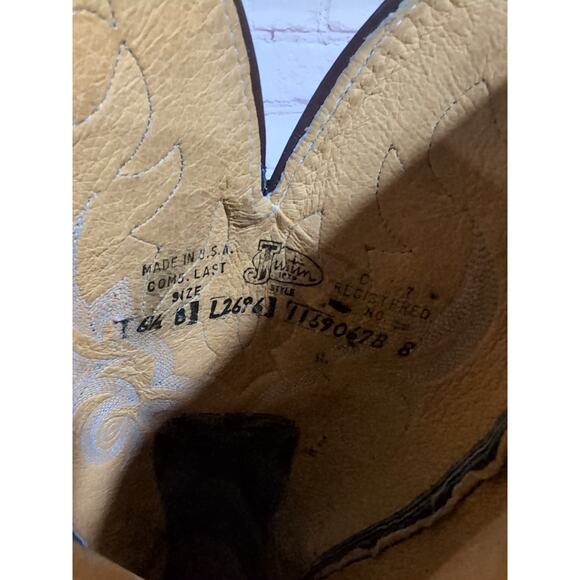 Justin Boots Style L2696 Brown And Teal Leather Cowgirl Western Women Size 6.5 - Picture 15 of 16